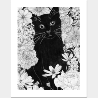 Little Black Garden Cat Posters and Art